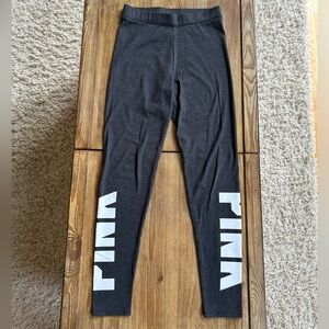 VS PINK Heather Gray Leggings with White Logo Size Small